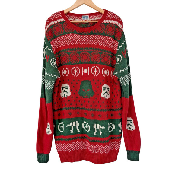 Junk Food Men’s Star Wars Fair Isle Holiday Ugly Christmas Sweater Sz XL Darth - Picture 3 of 9